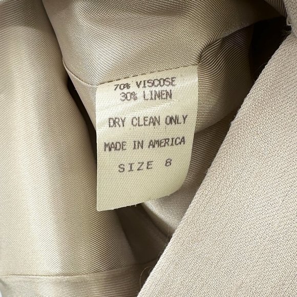 Drozdzik Light Beige Linen Blend Collarless Belted Blazer Jacket sz 8 - Picture 7 of 7